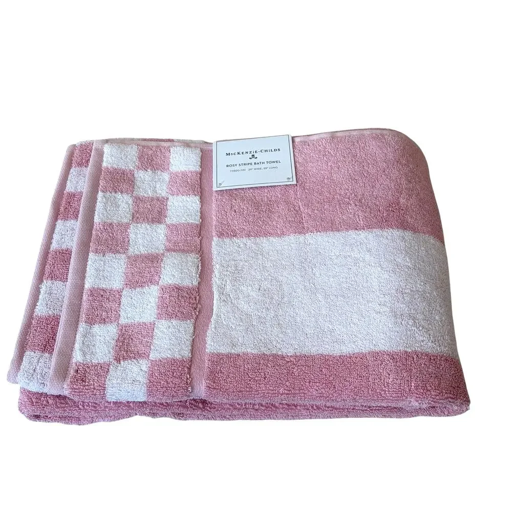 NEW Mackenzie-Childs Cotton Bath Towel with Rosy Check Border